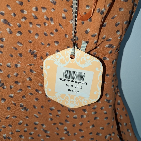 SELFIE LESLIETHINKIN' BOUT YOU RUFFLE TRIM WAIST TIE DRESS SPECKLE PRINT - Picture 5 of 5